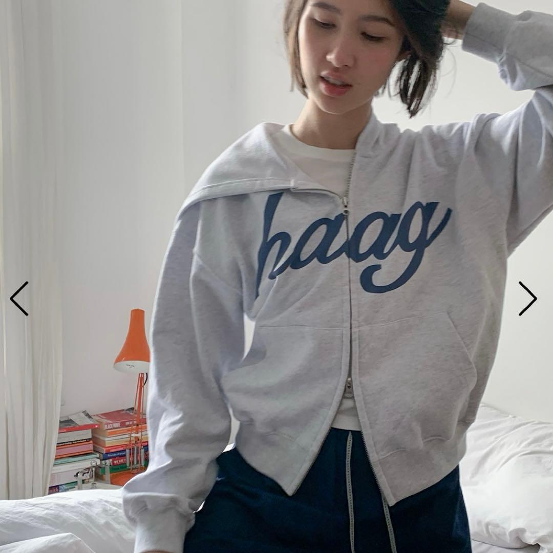 トップス haag a mix hoodie zip-up light grey