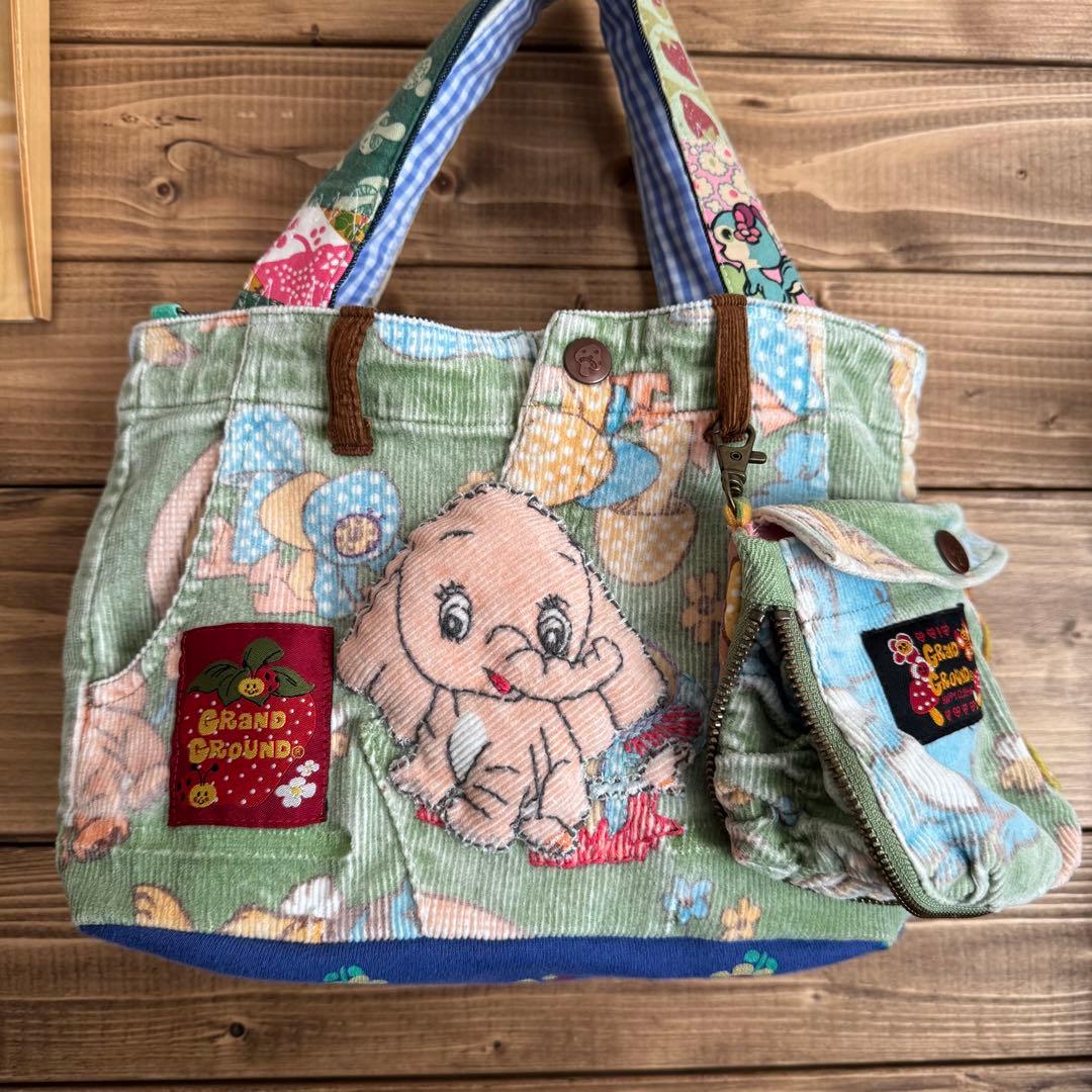 ハンドメイド デニムリメイク バッグ レトロアニマル ポーチ付き 2way 51