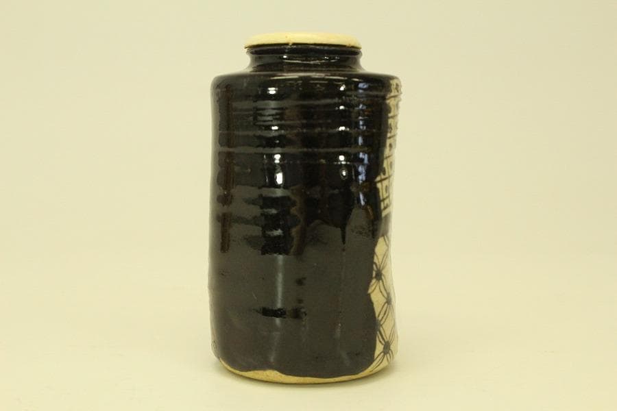 茶道具 黒織部 茶入 瑞光窯 辰ニ共箱 美品(A768)