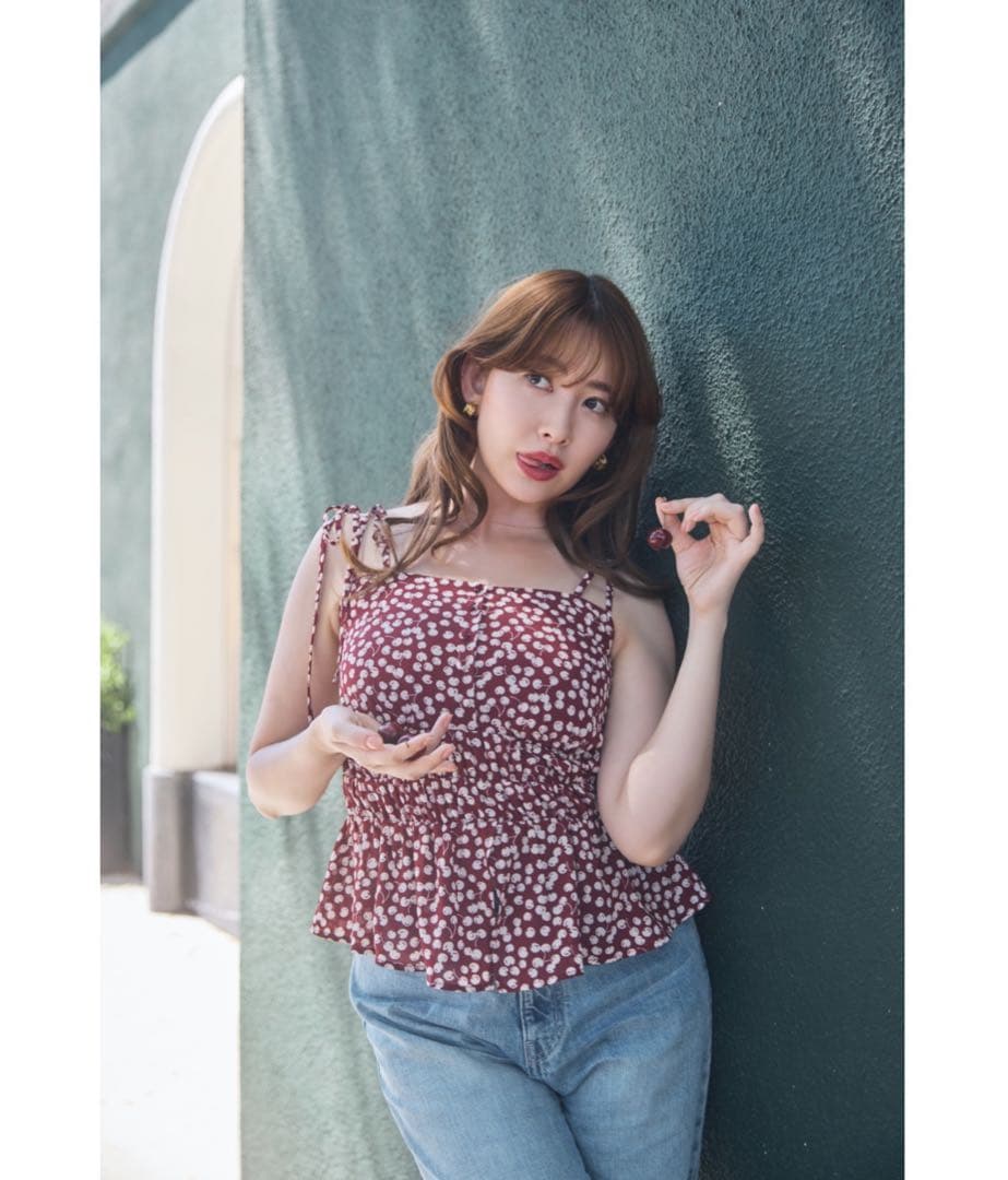 Herlipto Cherry Pattern Strap Top サイズ：M