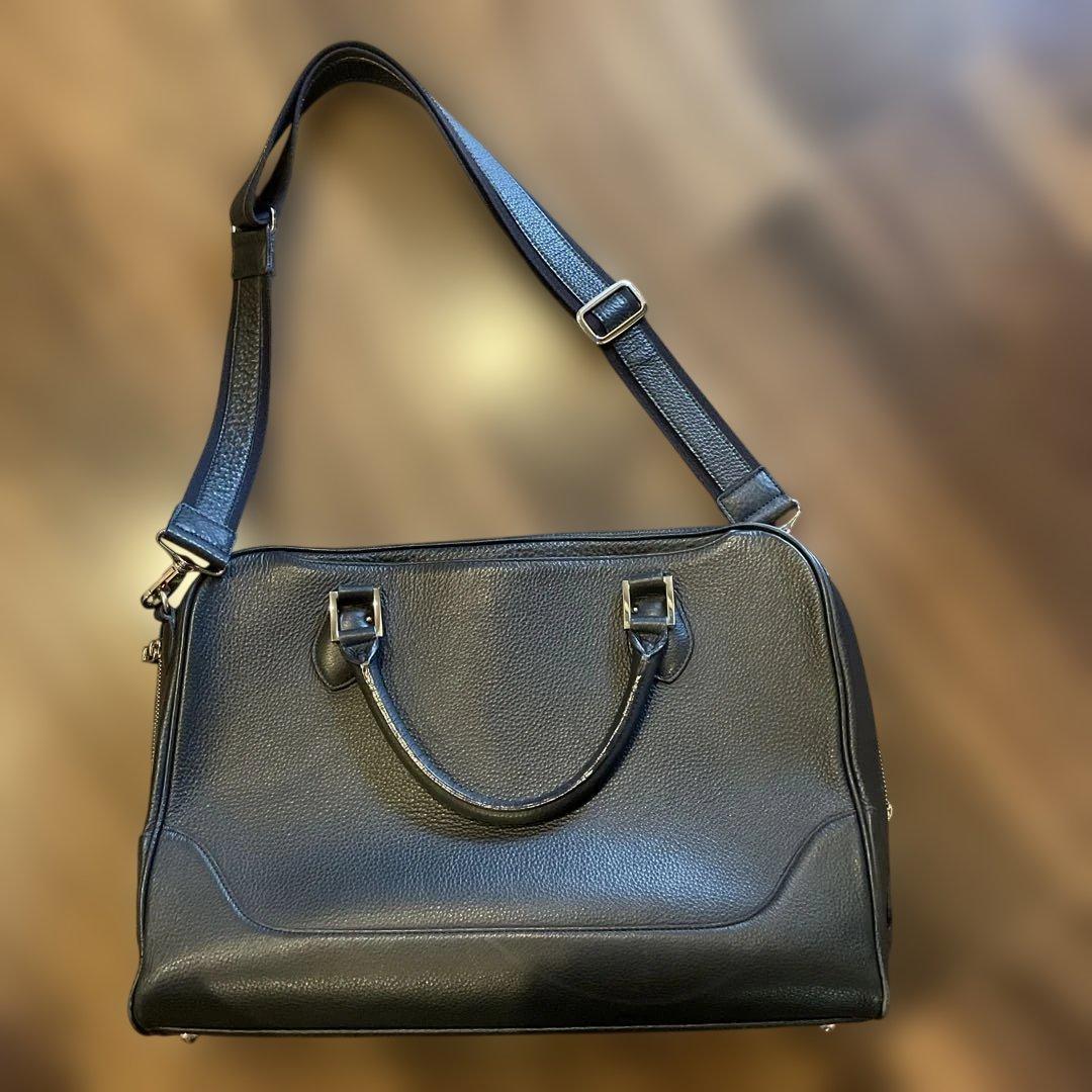 ロマの日常様　暗い　ネイビー　レザー ビジネスバッグ　pelle morbida