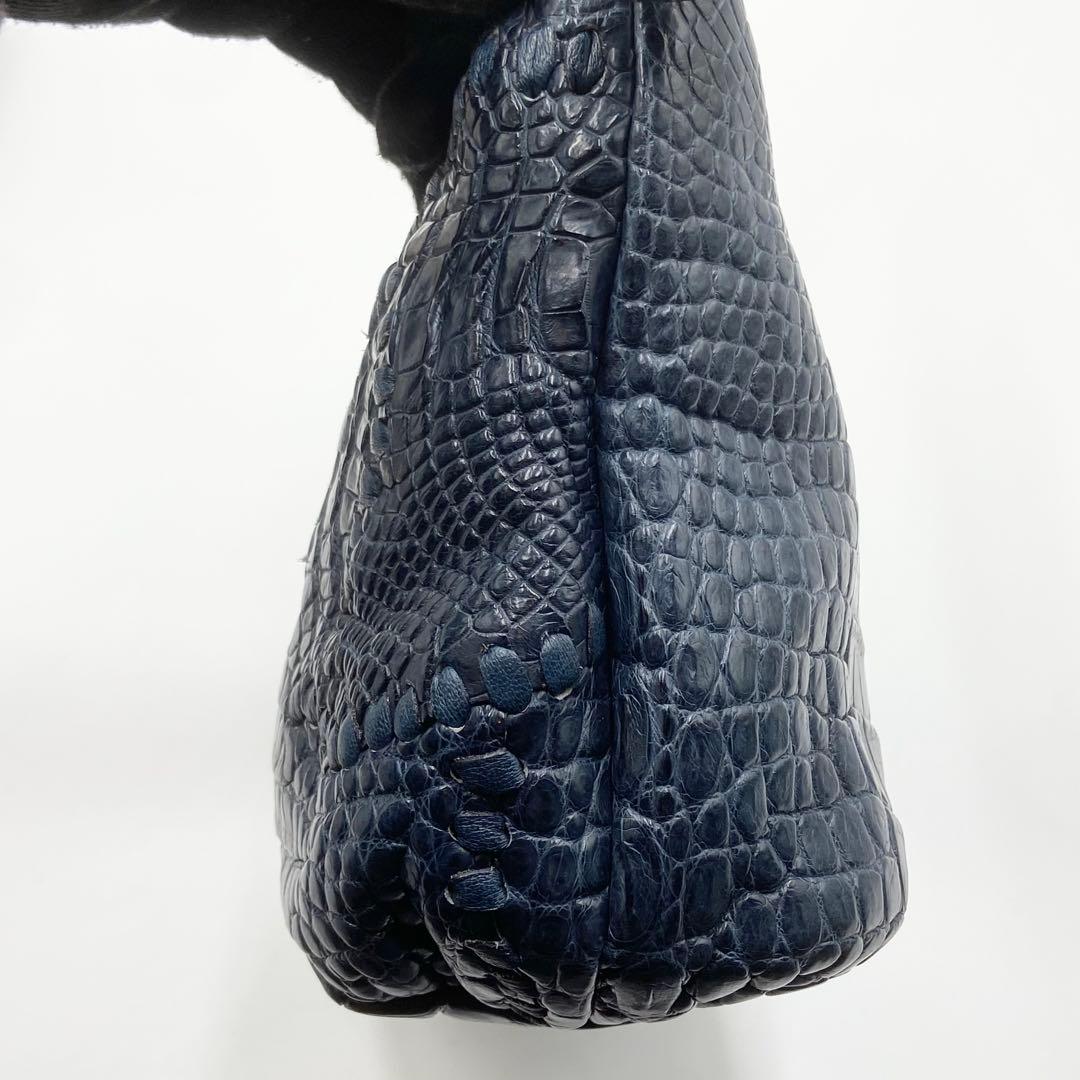 極美品　IBIZA イビサ　ハンドバッグ　クロコダイル　マット　レザー　ネイビー