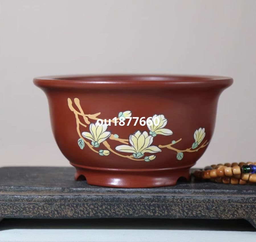 色絵玉蘭紫砂盆 多肉植物鉢 紫砂鉢 盆栽鉢 植木鉢 小品盆栽鉢 大品盆栽鉢