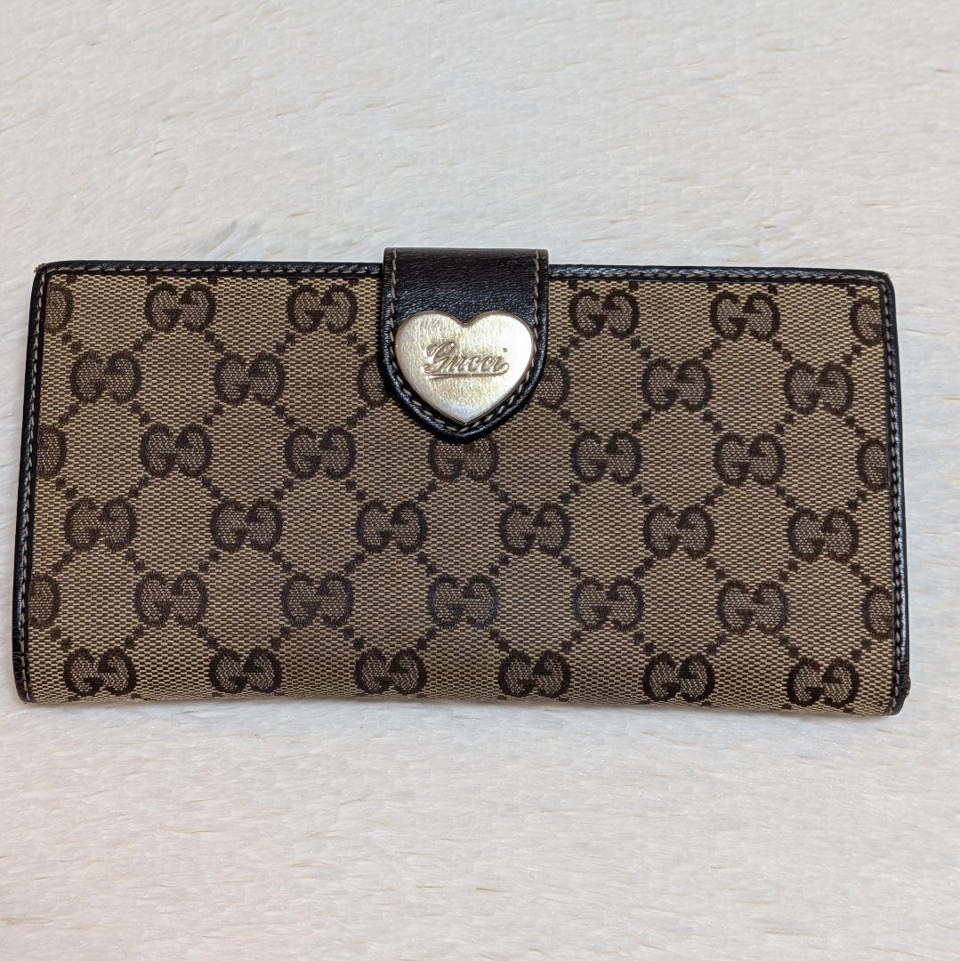 美品✨️グッチ 長財布 ラブリーハート GGキャンバス 濃茶 人気定番