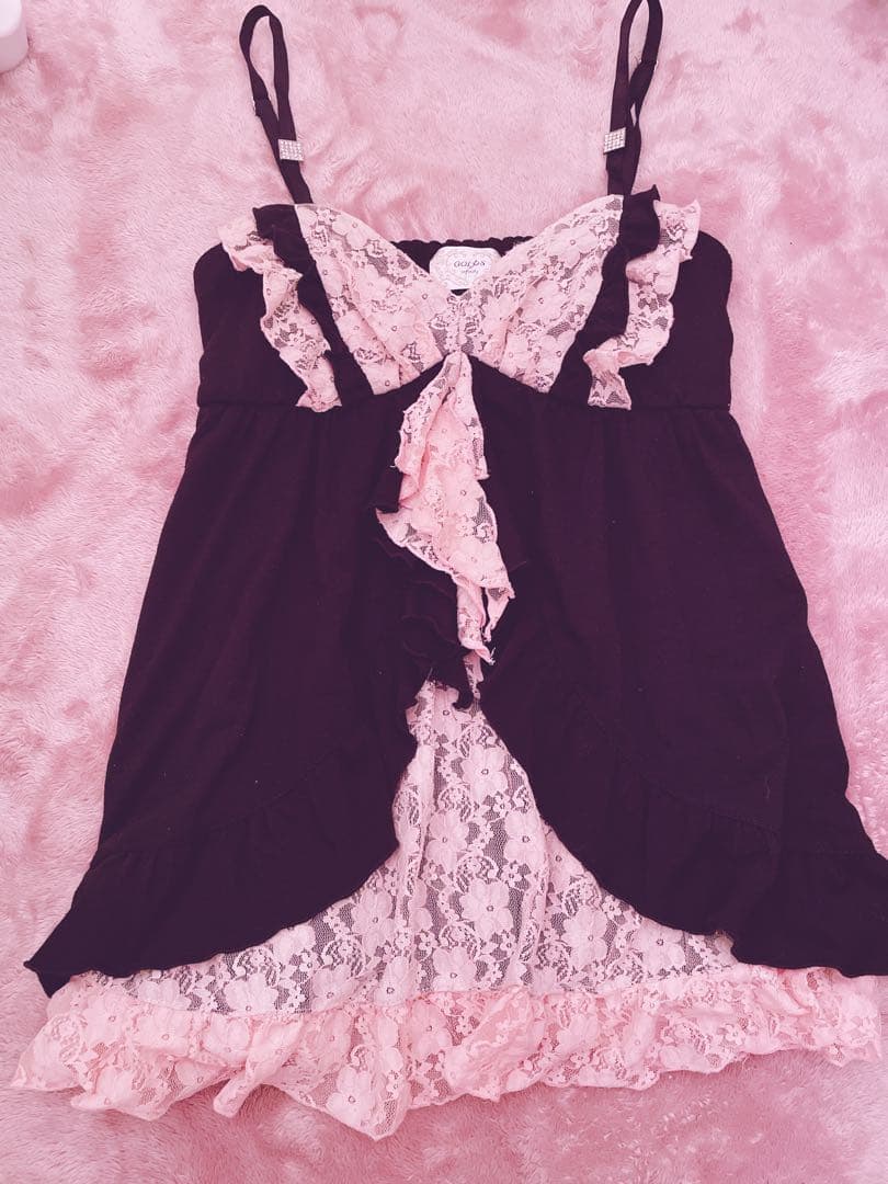 【希少】ゴールズインフィニティー ブラック×ピンクキャミソール 平成ギャル 姫系