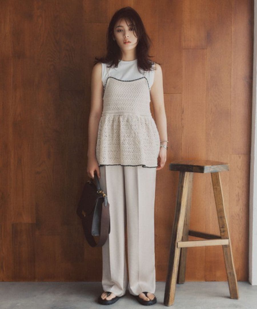 ミラオーウェン クロシェニットキャミ×ノースリトップス