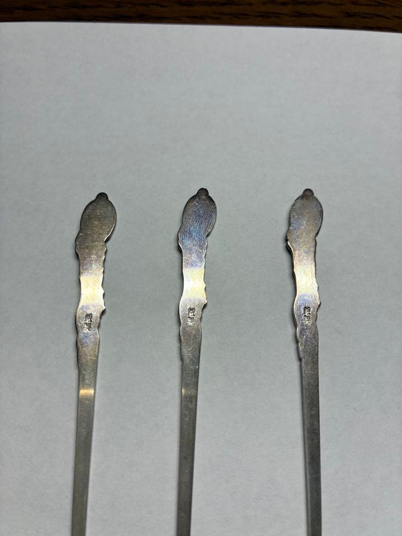 銀製　菓子楊枝　鶴亀　5本セット