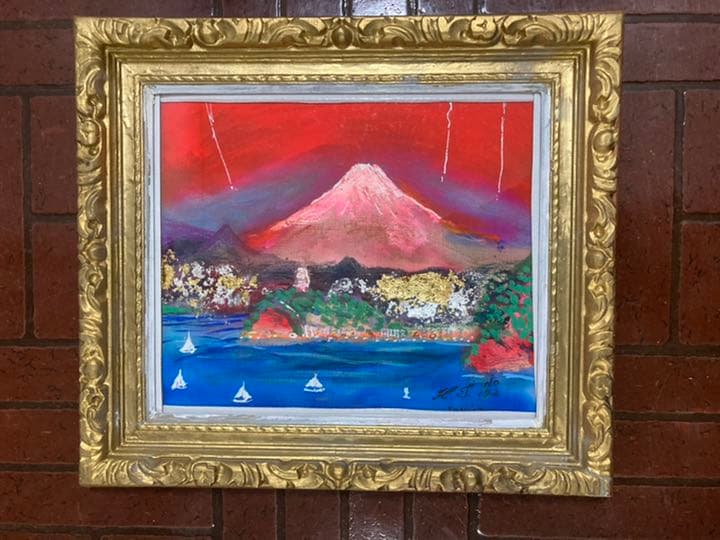 絵画 油絵空飛ぶ画家、糸川裕志の富士山曼荼羅の一点F8号