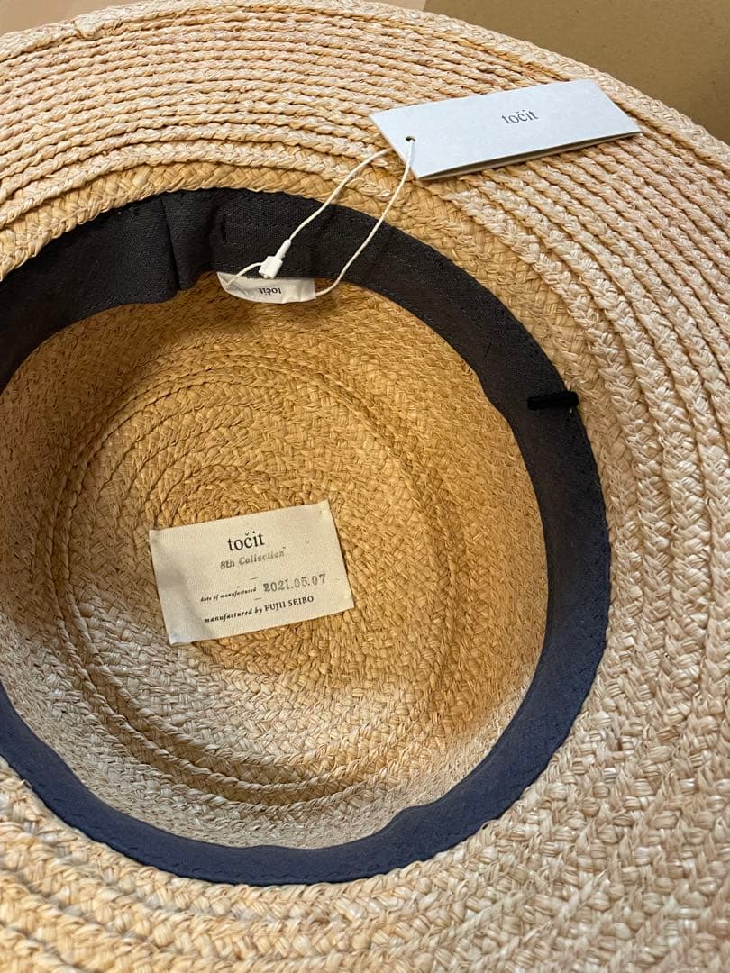 tocit トチエット　ナチュラル 麦わら帽子　リボン付き