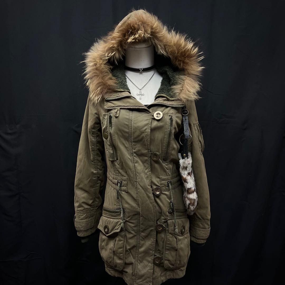 平成ギャル　y2k グランジ　ファー付き モッズコート　ギミック　ダークコア