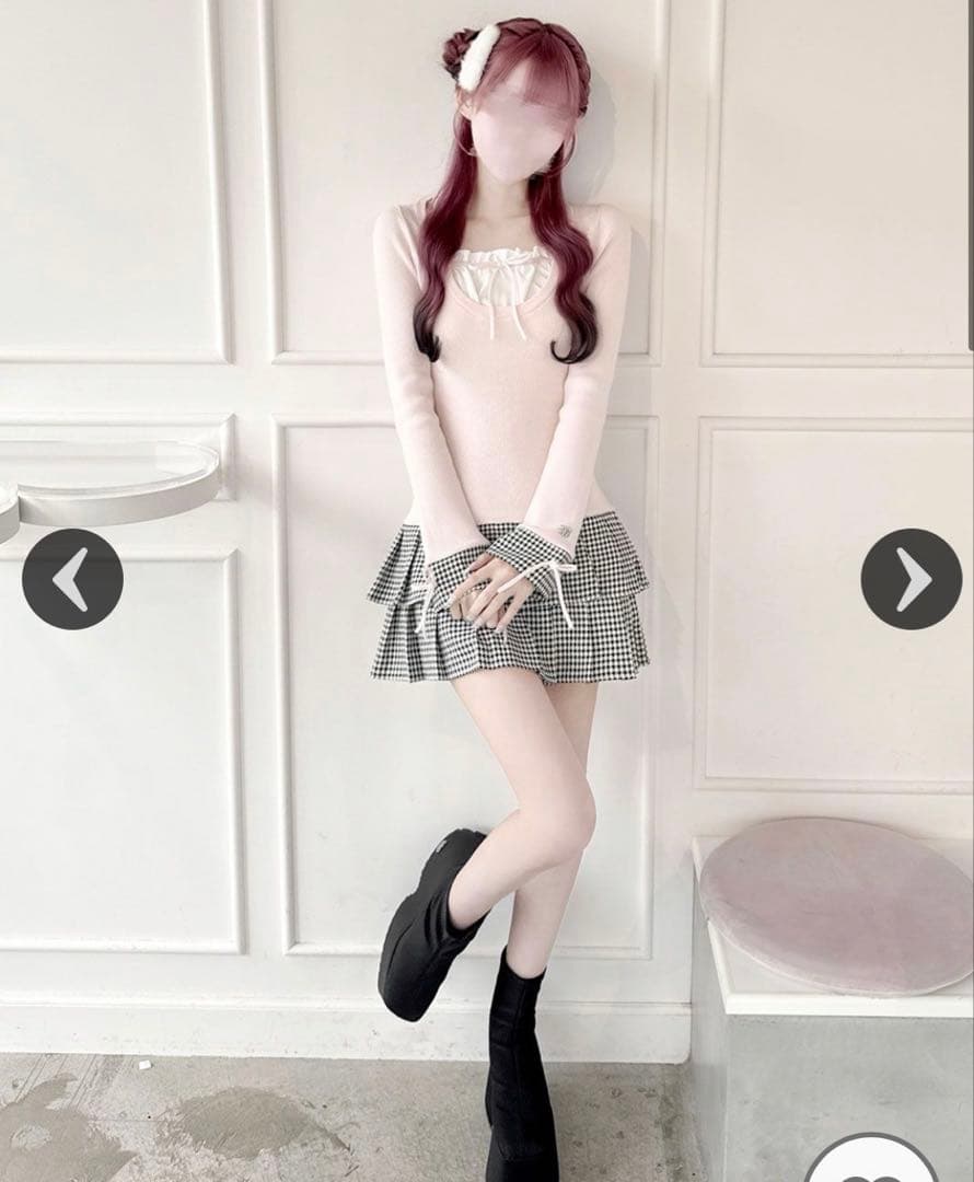 honey mew ハニーミュウ 千鳥プリーツドッキングワンピース＊ピンク