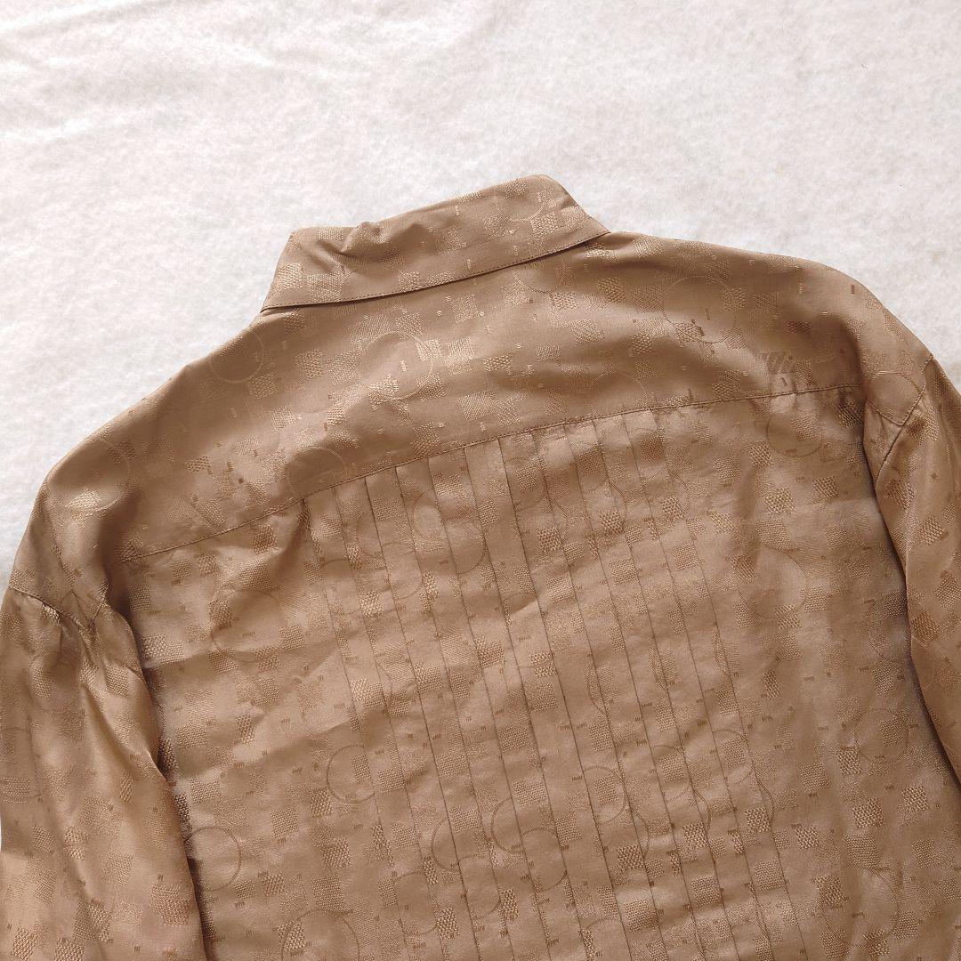 美品 クリスチャンディオール ピンタック　総柄 シルク 長袖 ブラウス М