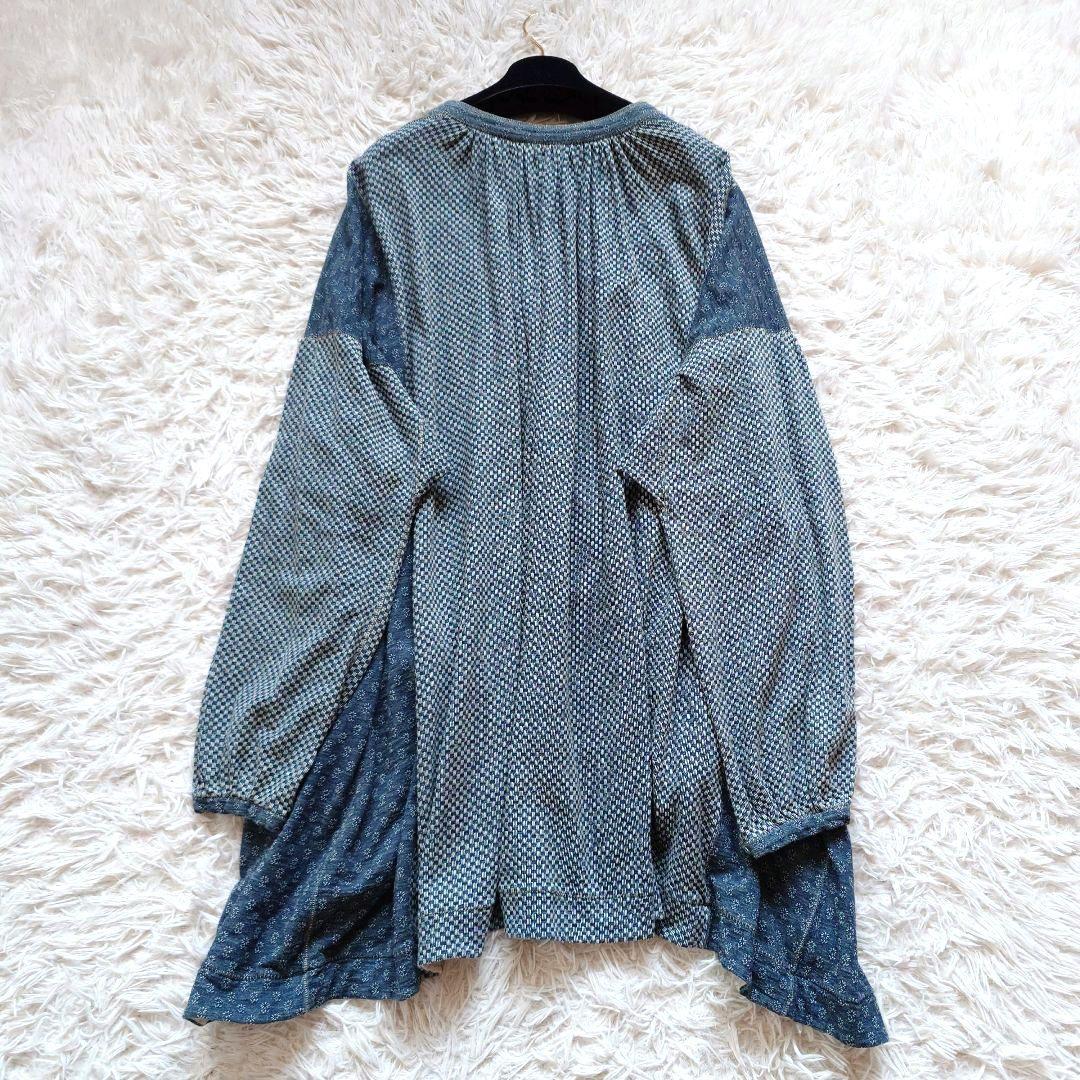 希少　45R　お祭り限定　パッチワーク　インディゴ　プルオーバー　リネン　刺繍