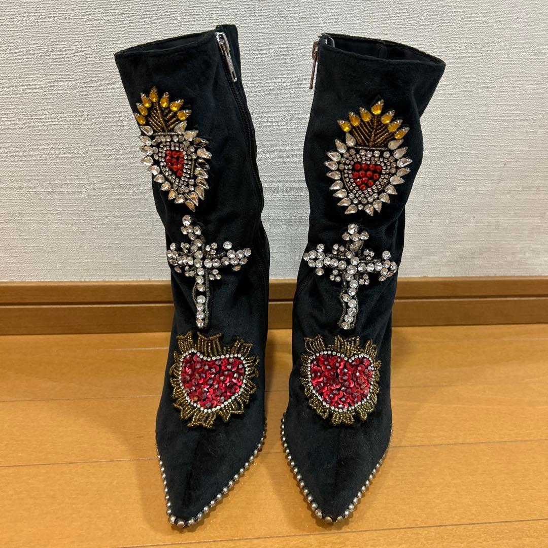 【激レア】YELLOW ビジューブーツ 個性派 ポインテッド 24cm