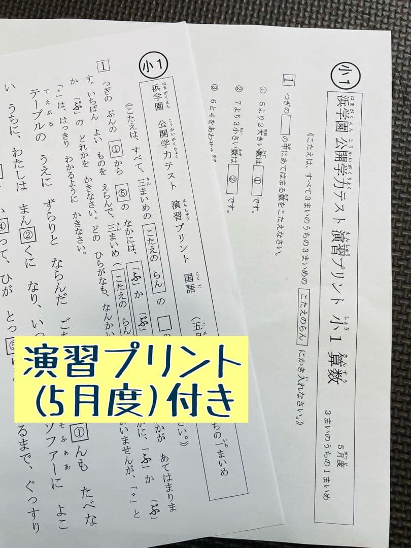 2023年、2024年度 小1 浜学園 公開学力テスト 2年分 2科目