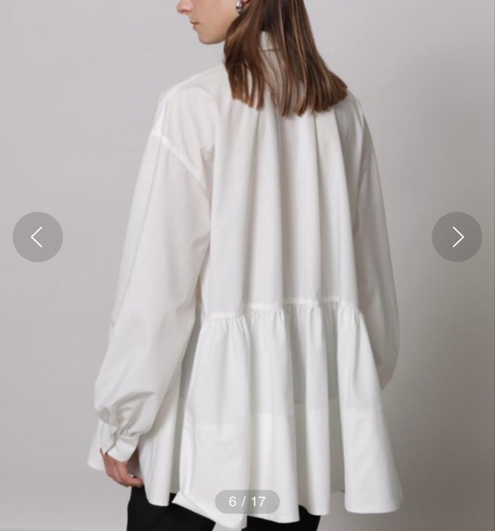 美品⁑CADUNE カデュネ　ボウ付きシャツチュニック　ホワイトブラック　洗える