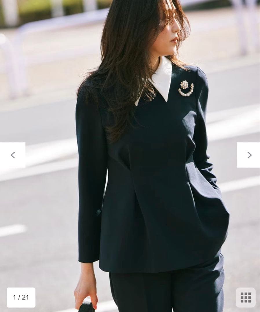 【KUMIKYOKU NAVY】コンフォータブルドレープ 襟付きブラウス