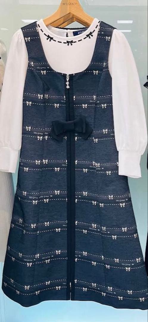 専用です　エムズグレイシー　デニム調リボン柄ジャンバースカート38サイズ
