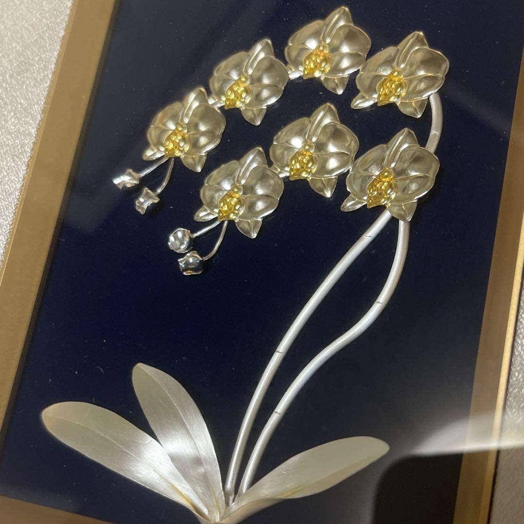 専用出品　純銀製　貴金属画　光則作　胡蝶蘭 フレームにヒビあり