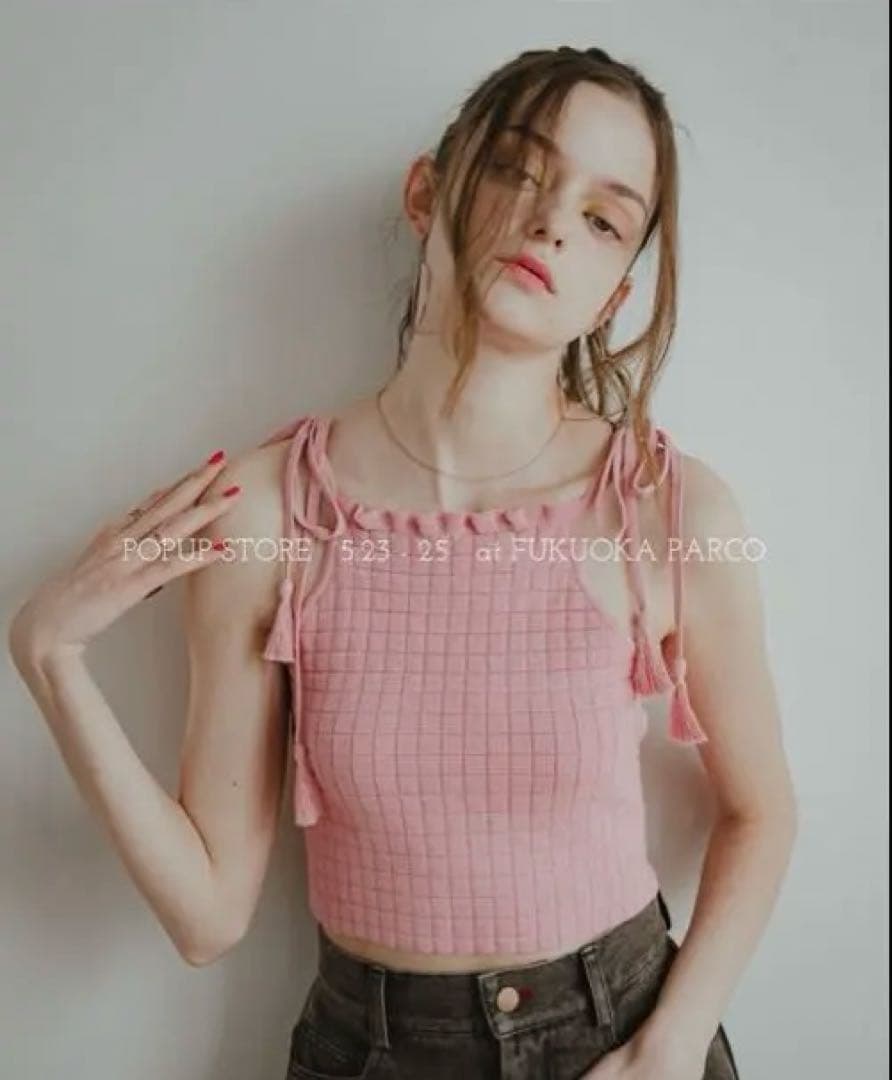 ピヌエ　スクエアジャガードニットキャミソール　福岡ポップアップ限定　ピンク