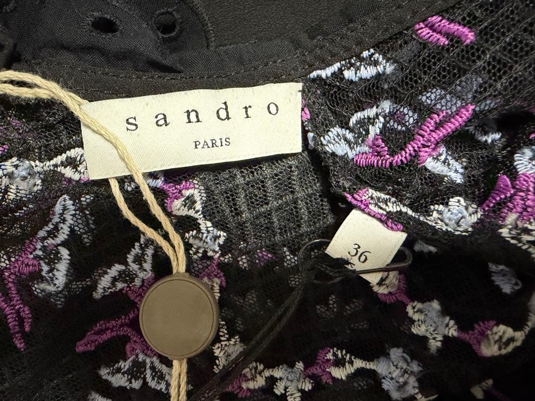 新品sandro PARISサンドロ　総レース刺繍フリルロングワンピースドレス