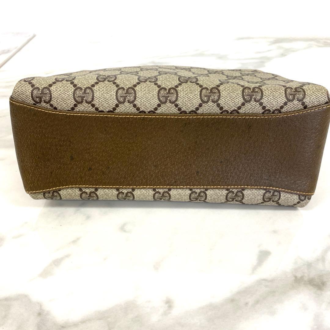 #オールド グッチ GGスプリーム PVC レザー ハンドバッグベージュブラウン