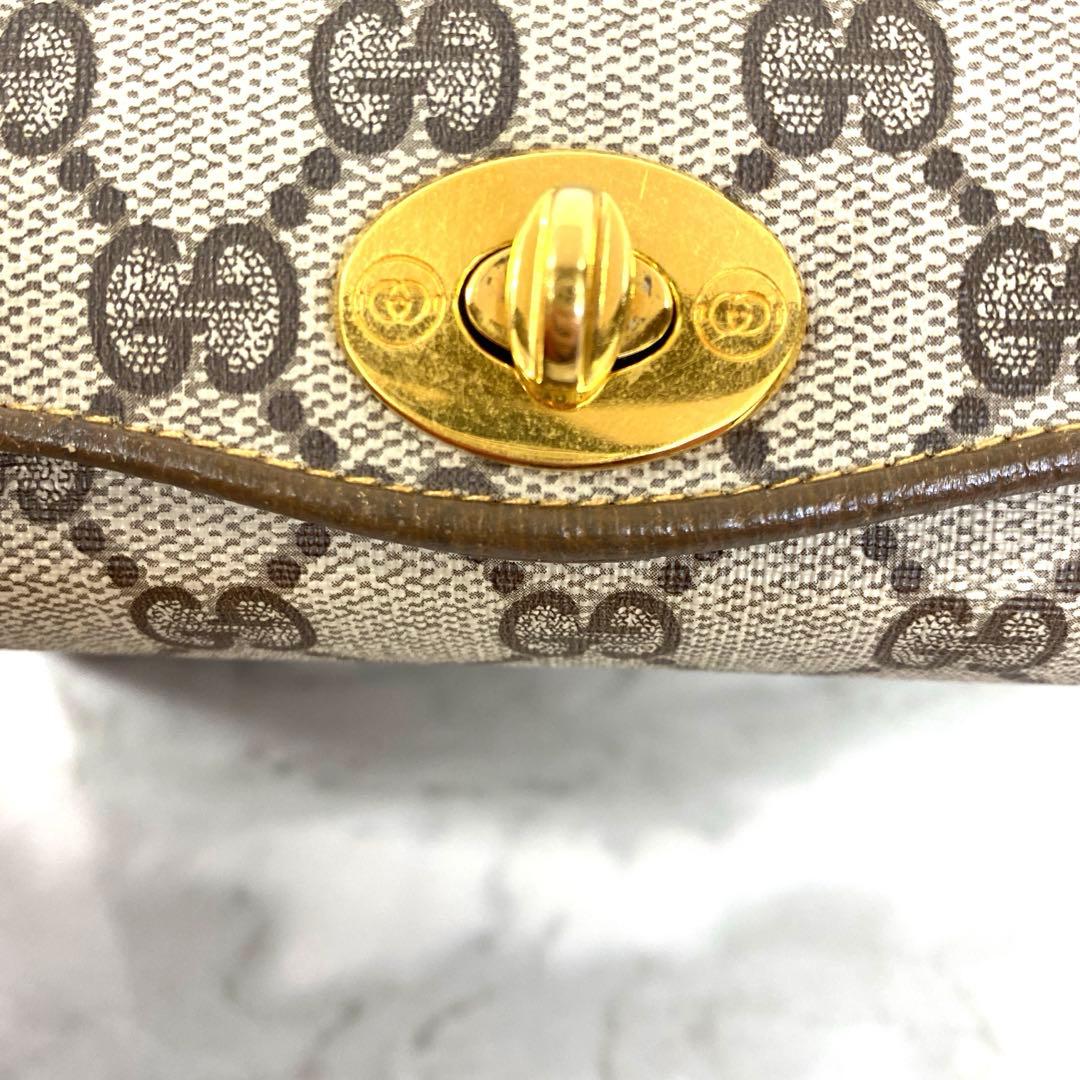 #オールド グッチ GGスプリーム PVC レザー ハンドバッグベージュブラウン