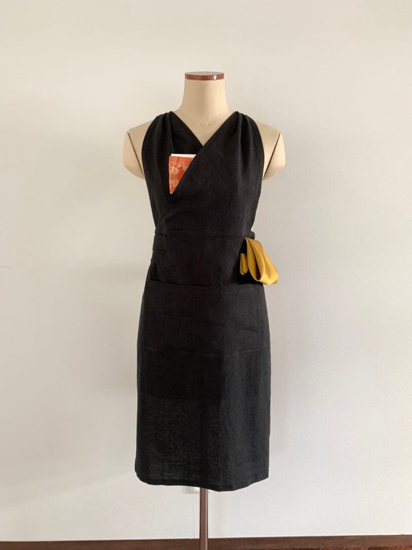 稽古着エプロン　フレンチリネン　Noir 11-15号