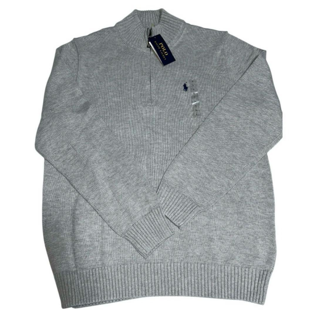 新品タグ付き　ポロラルフローレン　コットンハーフジップセーター グレーL