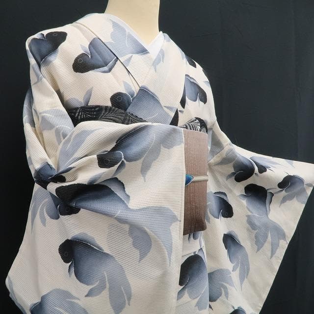 sarah_tokyo 新品 綿絽 紫織庵 友禅染 大金魚 浴衣 6497