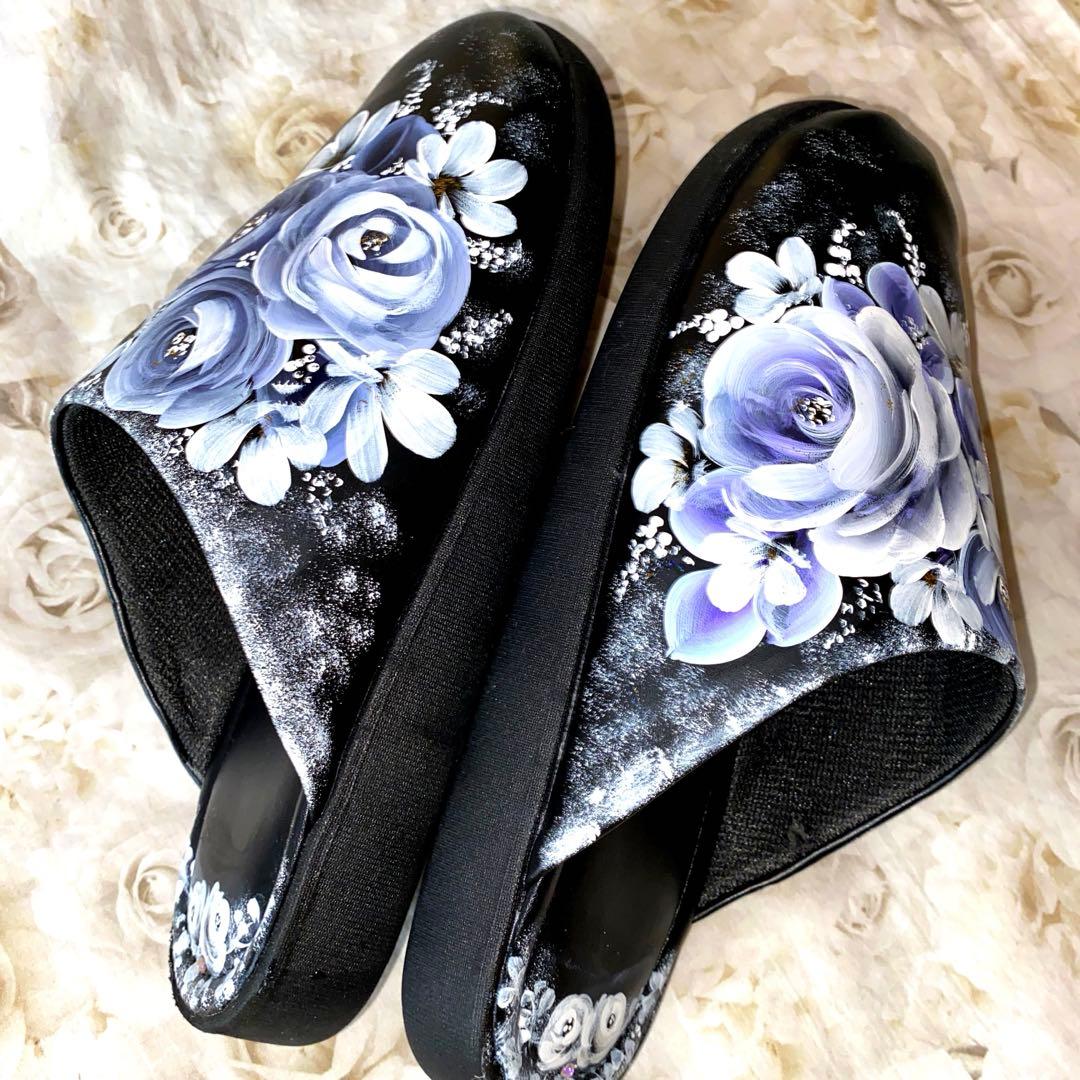 スマホ水筒ショルダー　サンダル　薔薇　手描き　トールペイント