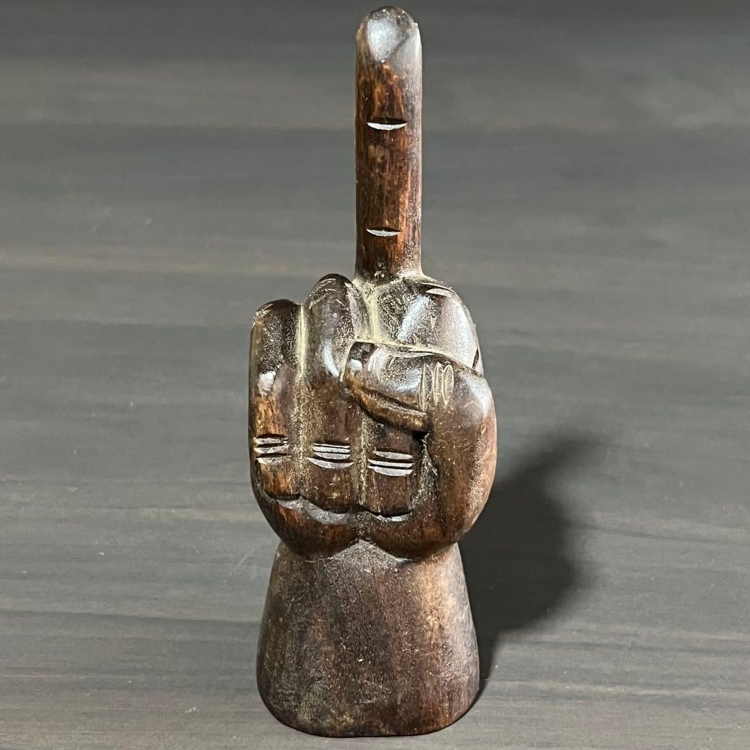 70s ビンテージ FUCK YOU ファックユー ハンド 手 置物 木製 反戦
