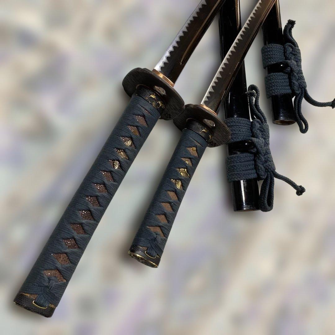 高級豪華版居合刀大小２本 青柄 桜透し木瓜鍔