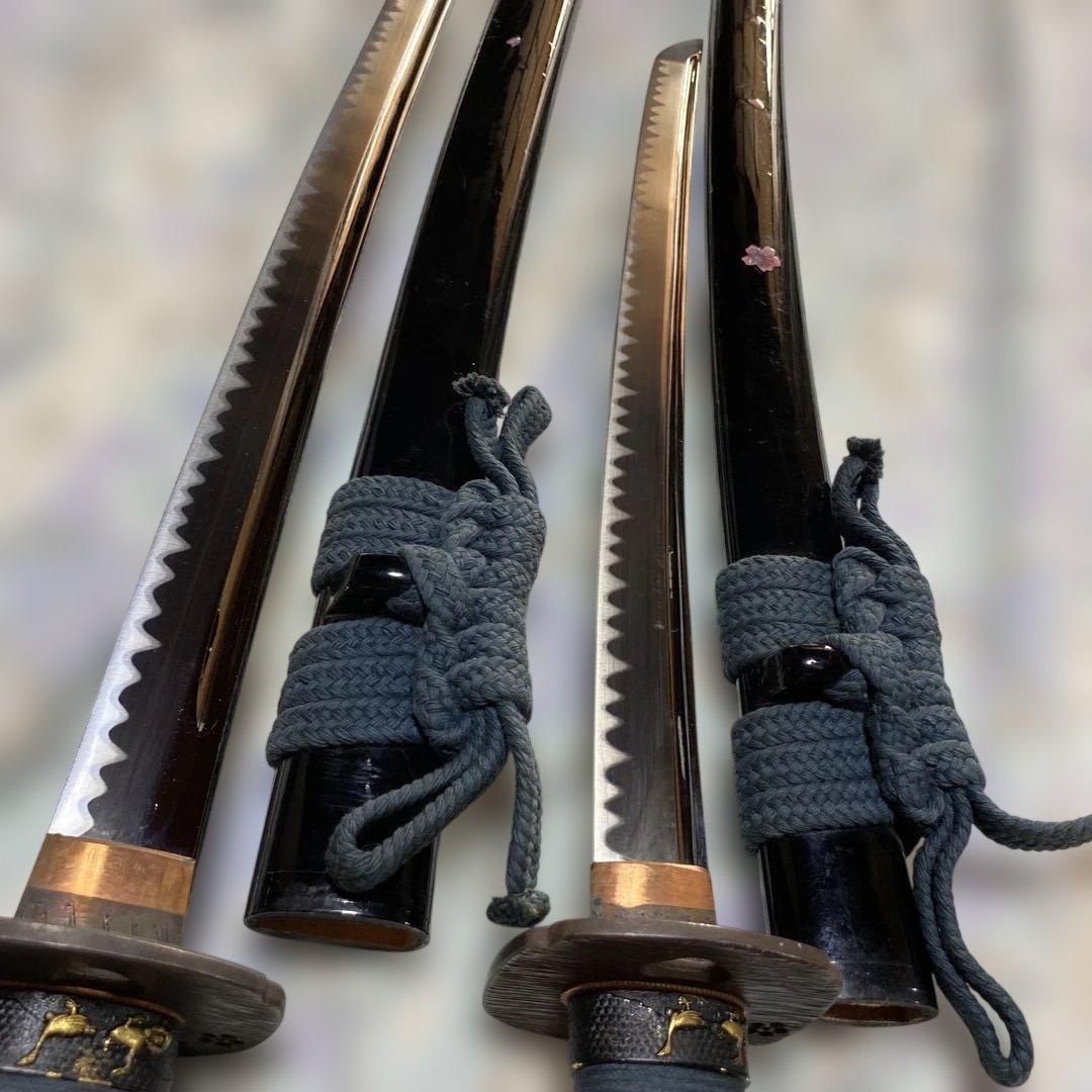 高級豪華版居合刀大小２本 青柄 桜透し木瓜鍔