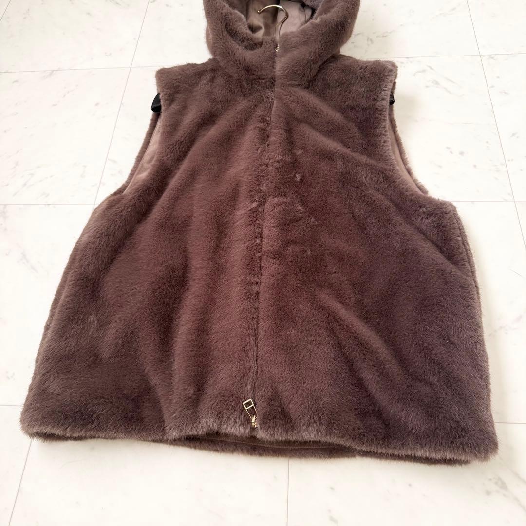 人気色❤️arpege story ファージップベスト　ブラウン　フード　M