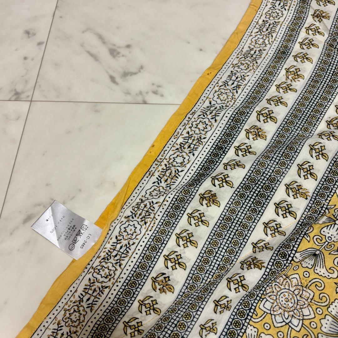 美品 ヌキテパ バンダナパターン スキッパーブラウス チュニック丈 総柄 黄