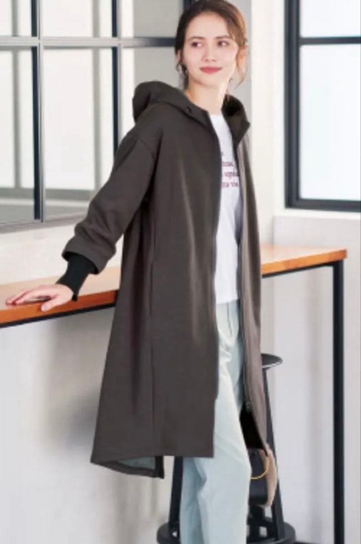 イシカワラボ★ヒトミ 裏ミンク調起毛ソフトダンボールフーディーロングコート