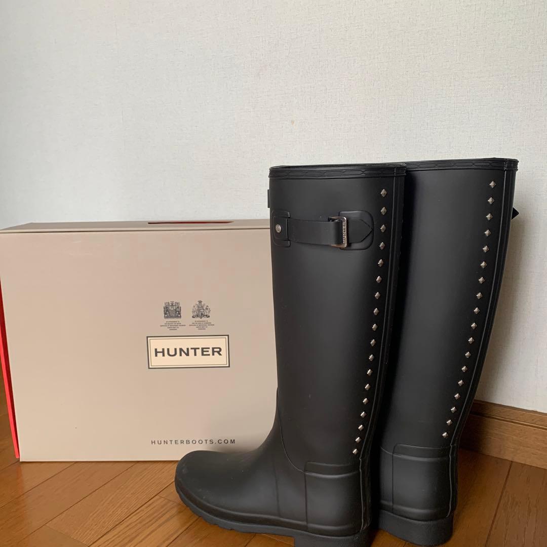 HUNTER ブラック 長靴 スタッズ付き 24cm