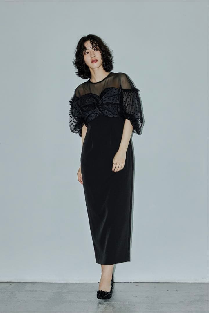 SNIDELフロッキードットワンピース パーティードレス オケージョンドレス