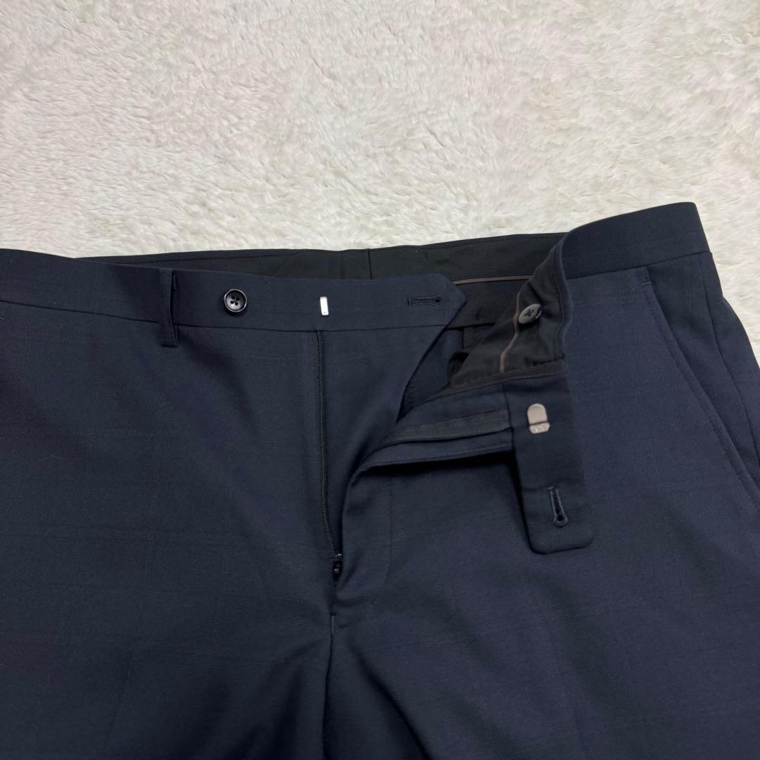 タグ付き 3点セットTAKA-Q ストレッチセットアップスーツ チェック紺