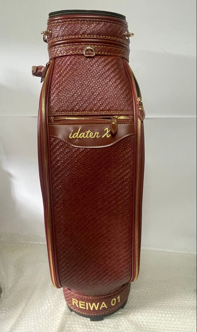 【美品】idatenX高級ゴルフキャディバッグ ブラウン系レザー調重厚デザイン