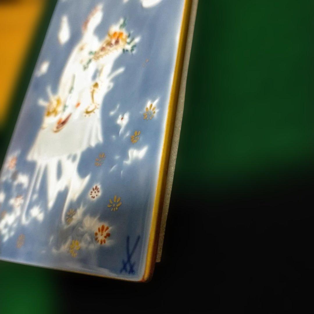 美品 MEISSEN マイセン 陶板画 青のメルヘンシリーズ　魔法の食卓 額縁付