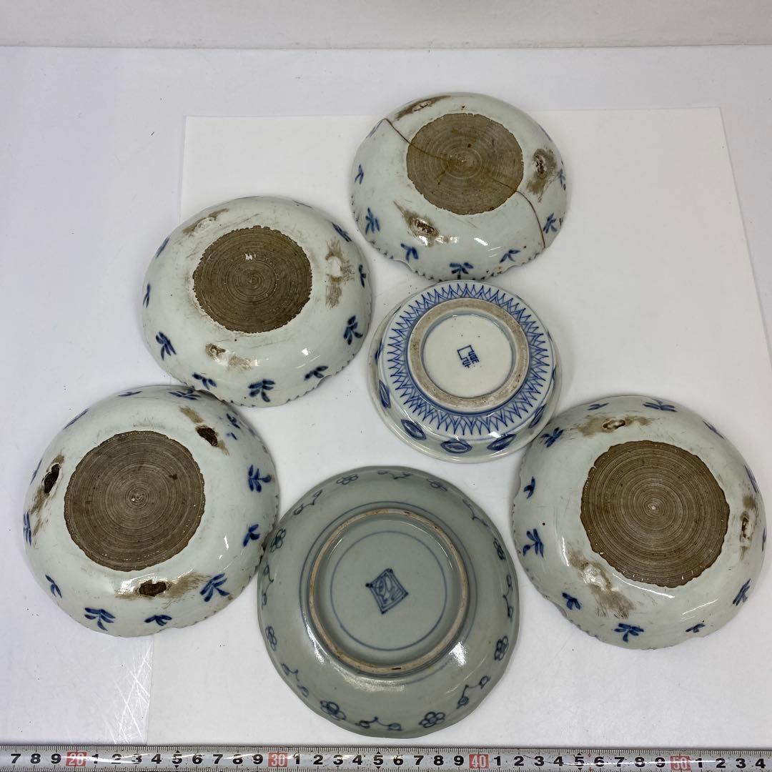 古伊万里　江戸中後期　染付皿6枚　タトヒサ　東さ7-0204①