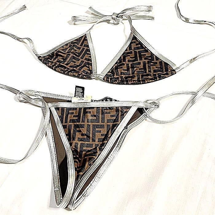 FENDI フェンディ FF ロゴ ズッカ 水着 ビキニ ブラウン シルバー