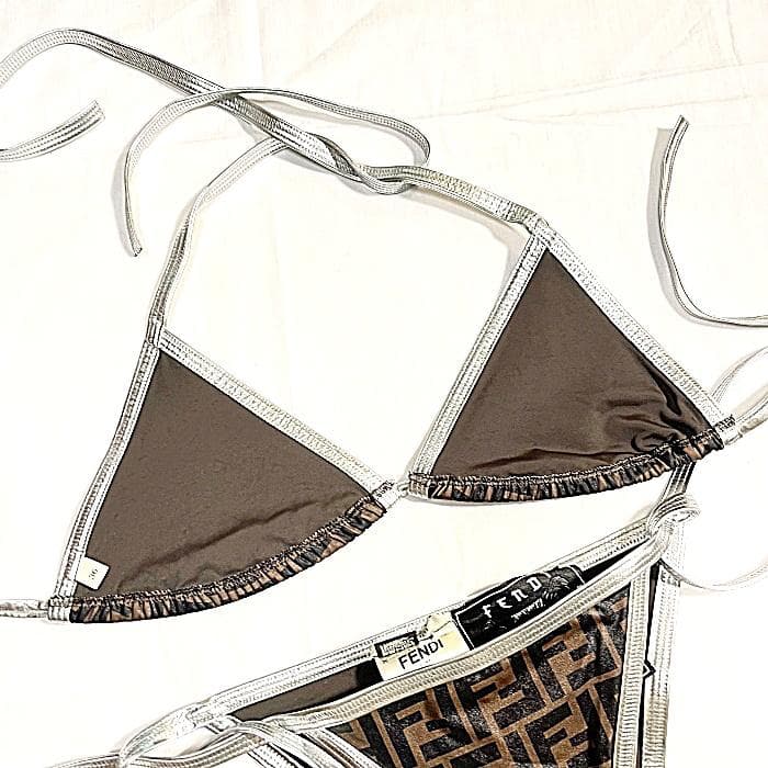 FENDI フェンディ FF ロゴ ズッカ 水着 ビキニ ブラウン シルバー