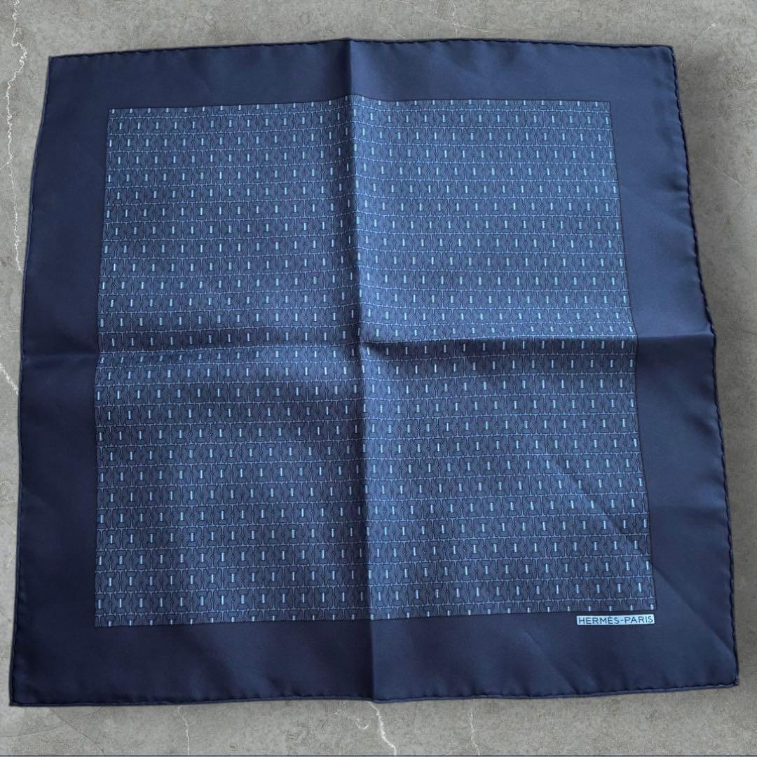 極美品✨エルメス メンズ ポケットチーフネイビーフランス製シルクフォーマルスーツ