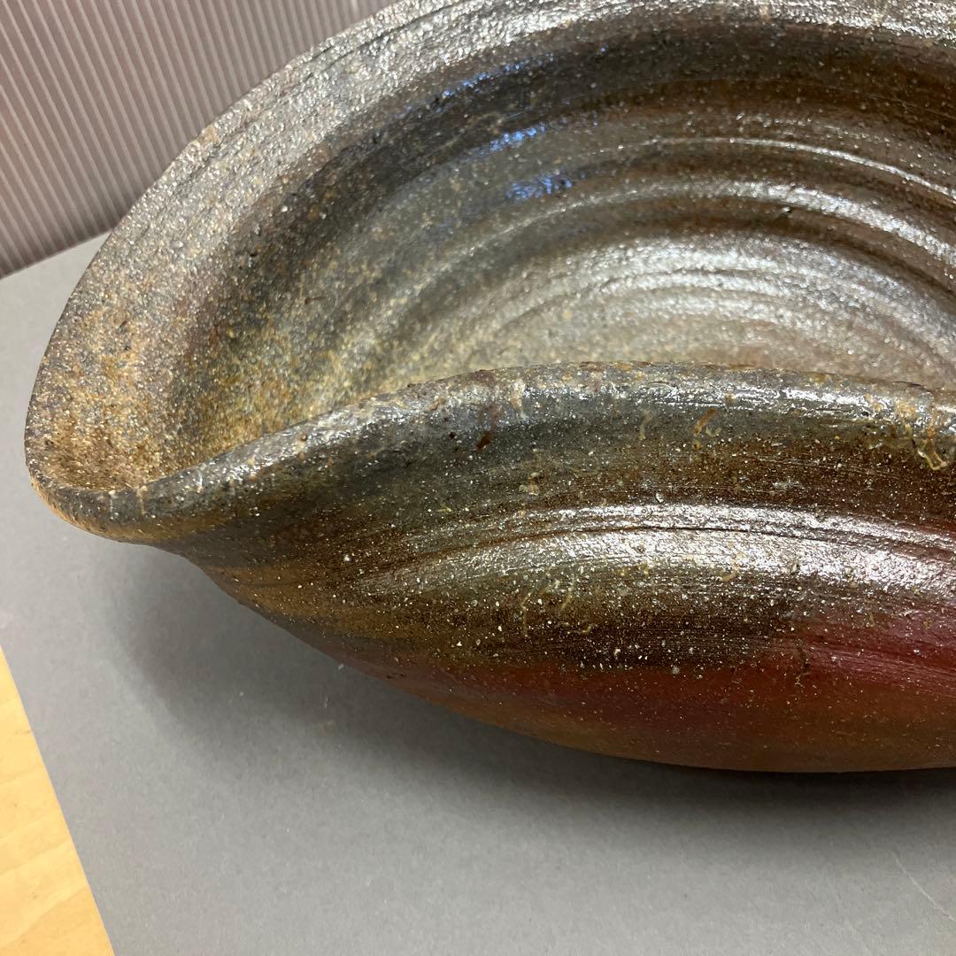 骨董品　茶道具　古常滑焼￼菓子鉢　時代箱　背景キズ　S203HI