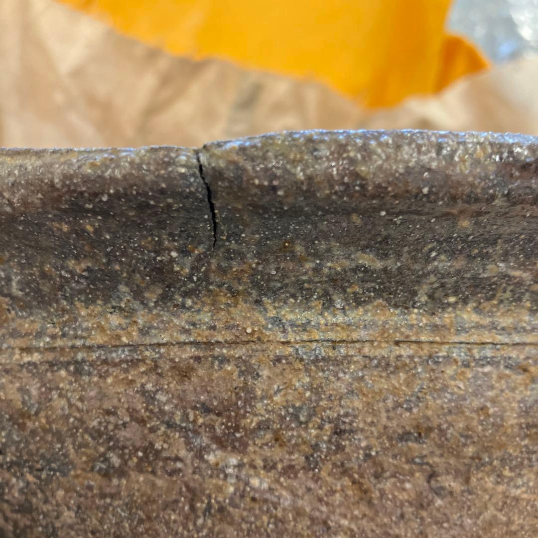 骨董品　茶道具　古常滑焼￼菓子鉢　時代箱　背景キズ　S203HI