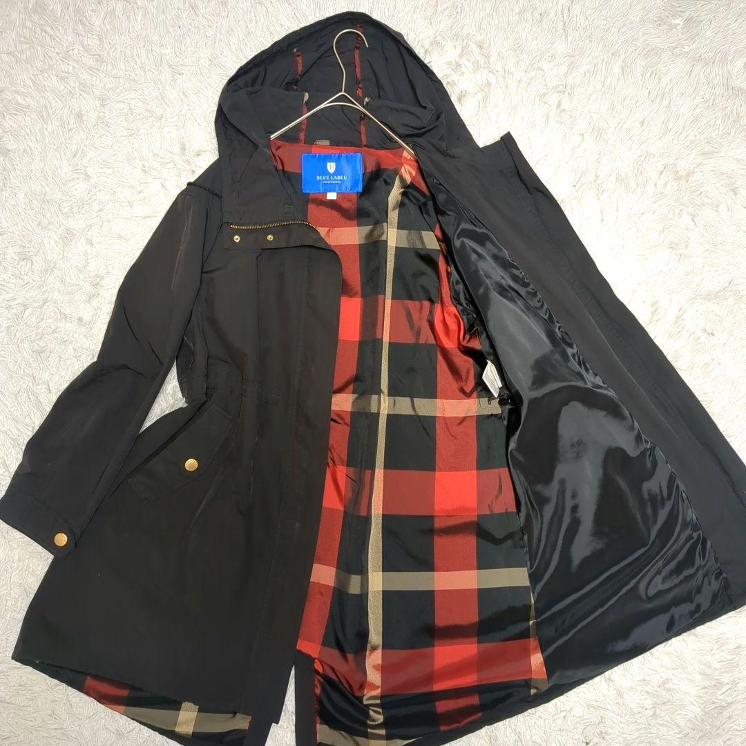 【美品】ブルーレーベルクレストブリッジ☆黒　金釦　フードコート　ハウスチェック