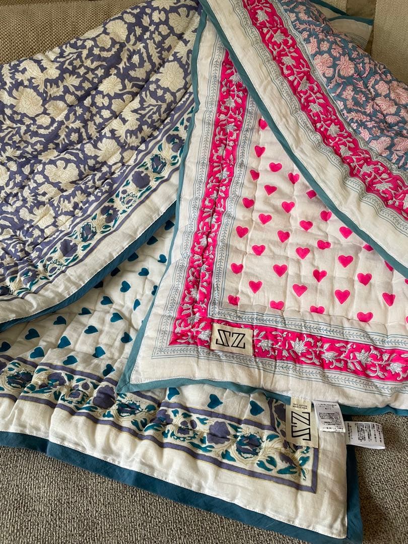 最終価格　【SZBlockprints】BabyBlanket 2枚とかご